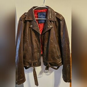 American Eagle Womens XXL Brown Distressed GENUINE Leather Motorcycle Jacket